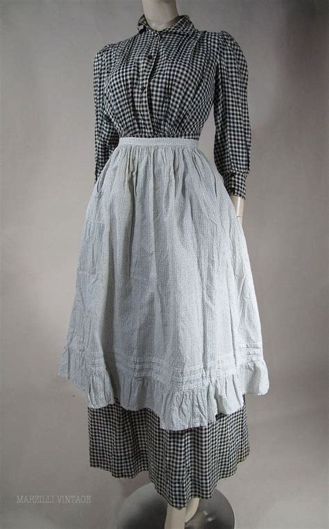 1890 Aprons 1890 S Black White Gingham Day Dress With Calico Apron