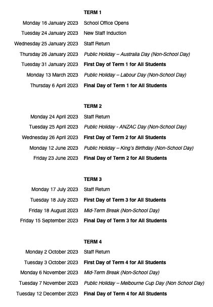 2023 Term Dates Preshil