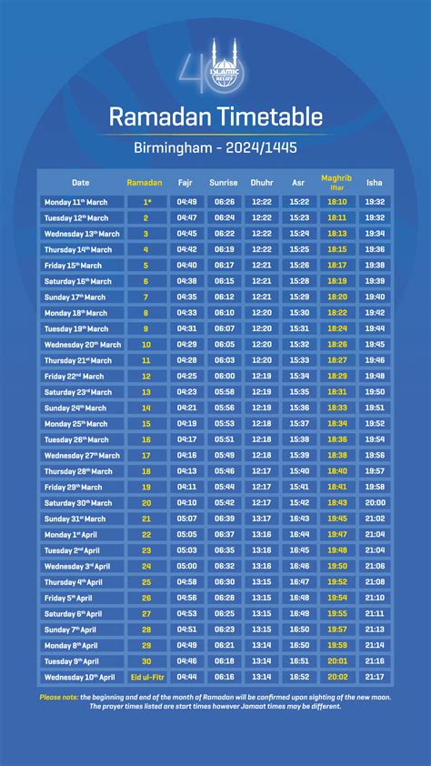 6 Ultimate Ramadan Timetables: Design Birmingham's Schedule Now!