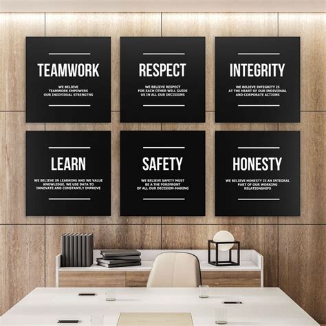 6X Company Core Values Inspirational Wall Art Canvas Prints Team