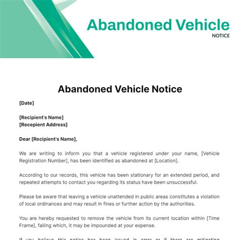 Abandoned Vehicle Notice Template Example Tacitproject