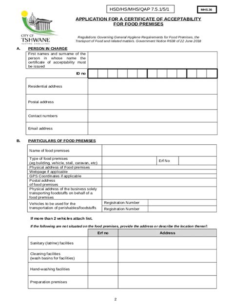 Application For A Certificate Of Acceptability For A Food Doc