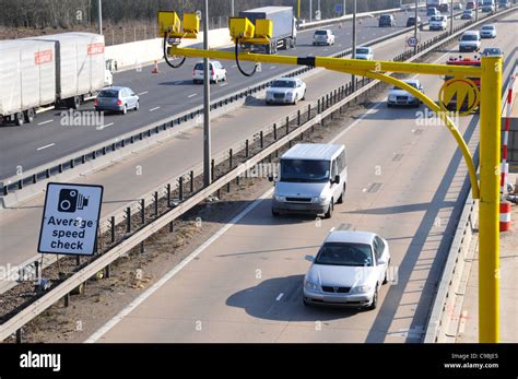 Average Speed Cameras Amp Sign On The M25 Motorway During Contra Flow Operation Amp Because Of Road