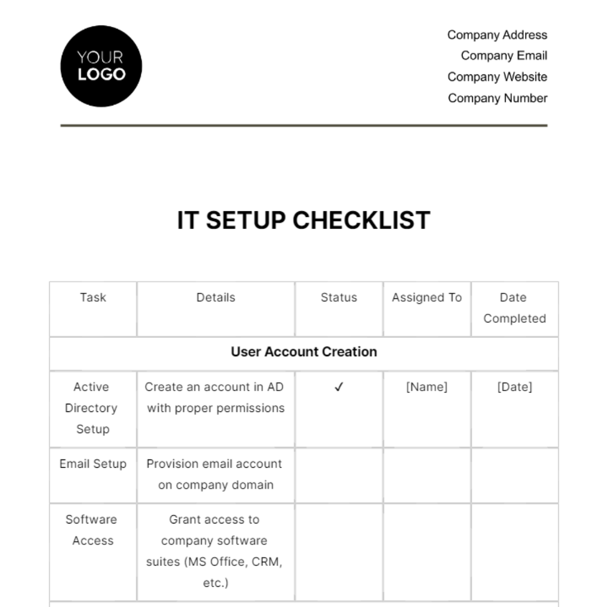 Background Setup Page Template