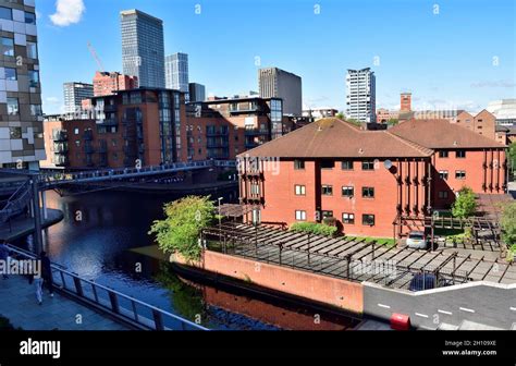 Birmingham Canal Old Line And Looking Of Cityscape Of Tall Building