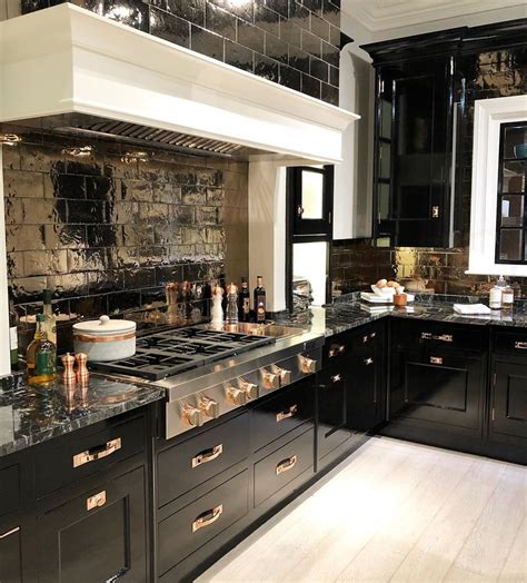 Black Cabinets Gold Hardware Stained Island Countertop Black