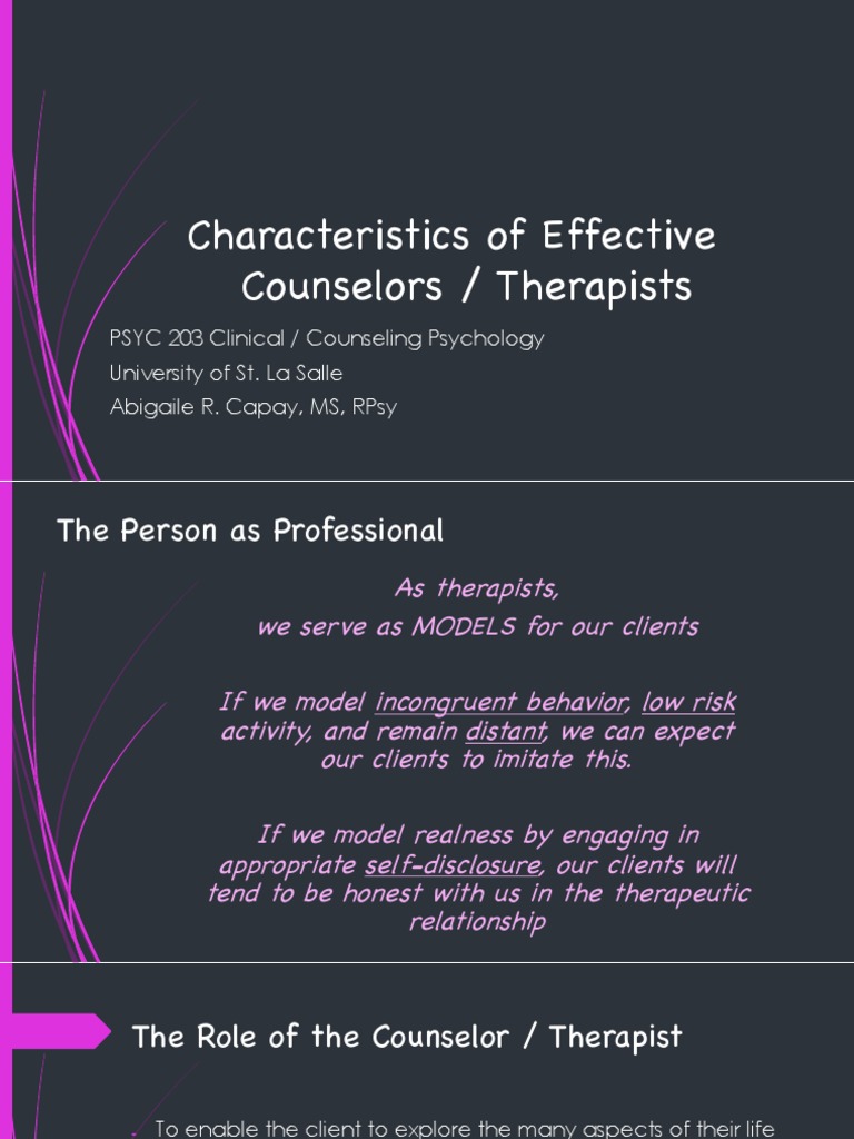 Characteristics Of Effective Counseling And Counselors