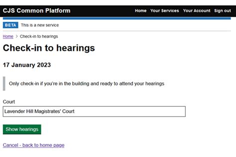 Check In To A Common Platform Hearing Gov Uk