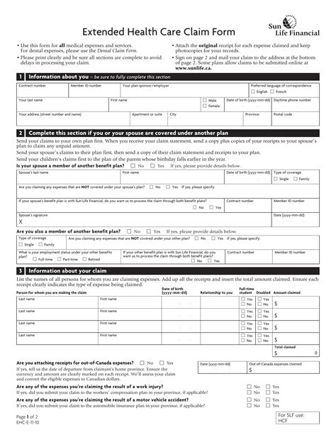 Claim Form Part A To Claim Form For Health Claim Form Part A To