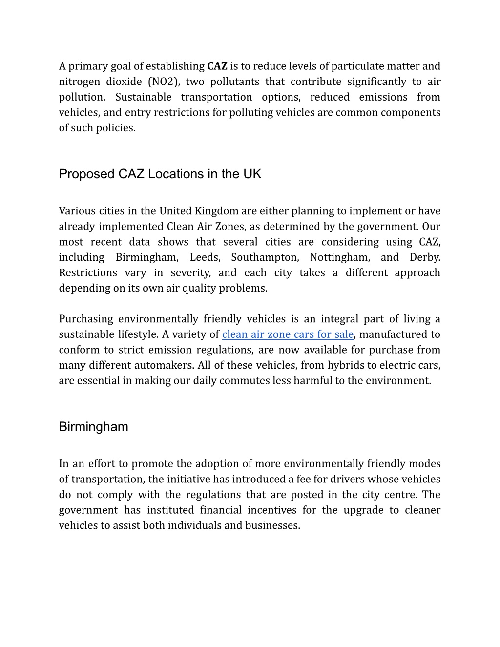 Clean Air Zones Caz In The Uk The Ultimate Guide 2024 Motorway