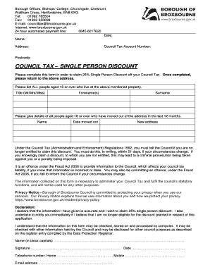 Council Tax Single Person Discount Fill Online Printable Fillable Blank Pdffiller