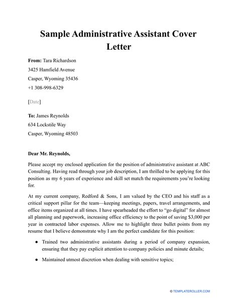 Cover Letter Sample For An Administrative Assistant Cover Letter