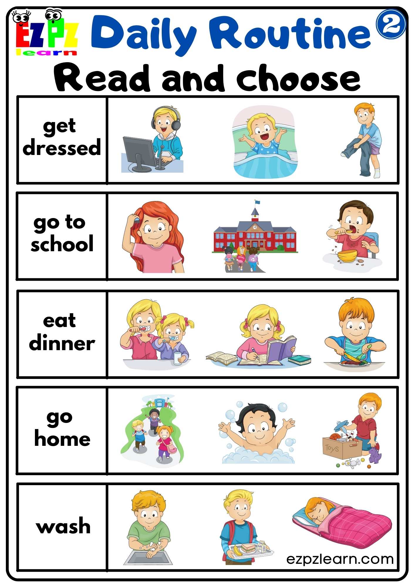 Daily Routines Group 2 Read And Choose Worksheet For Children And Esl Students Free Pdf Download