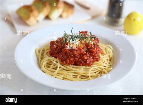 Delicious Spaghetti Bolognese With Tomatoes Stock Photo Alamy