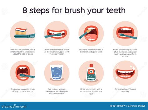 Dental Hygiene Infographic Oral Healthcare Guide Tooth Brushing For Dental Care Stock Vector