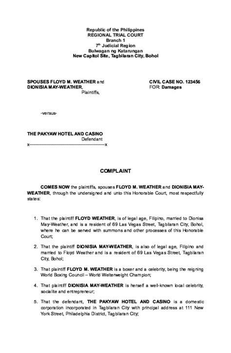 Doc Civil Complaint Sample