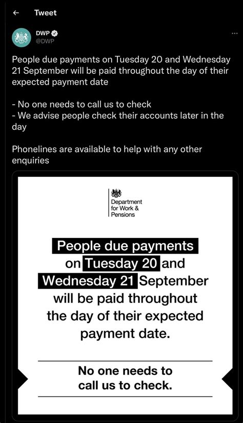 Dwp Update People Due Payments On Tuesday 20 And Wednesday 21 September