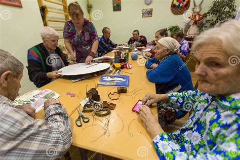 Elderly People During Occupational Therapy For Eldery And Disabled In