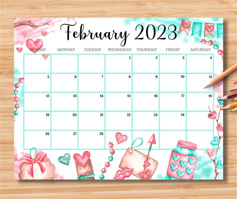 February 2023 Calendar Etsy