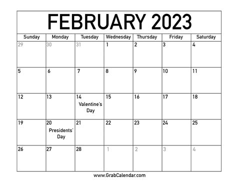 February 2023 Printable Calendar With Holidays