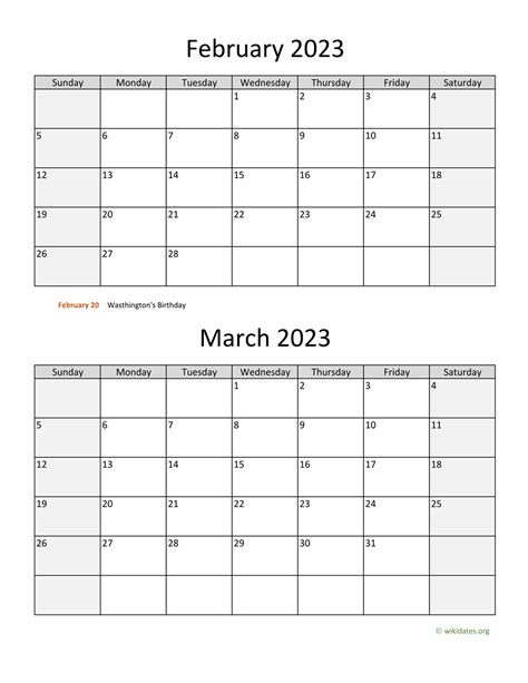 February And March 2023 Calendar Wikidates Org