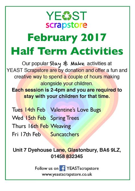 February Half Term Activities 2017 Yeast Scrapstore