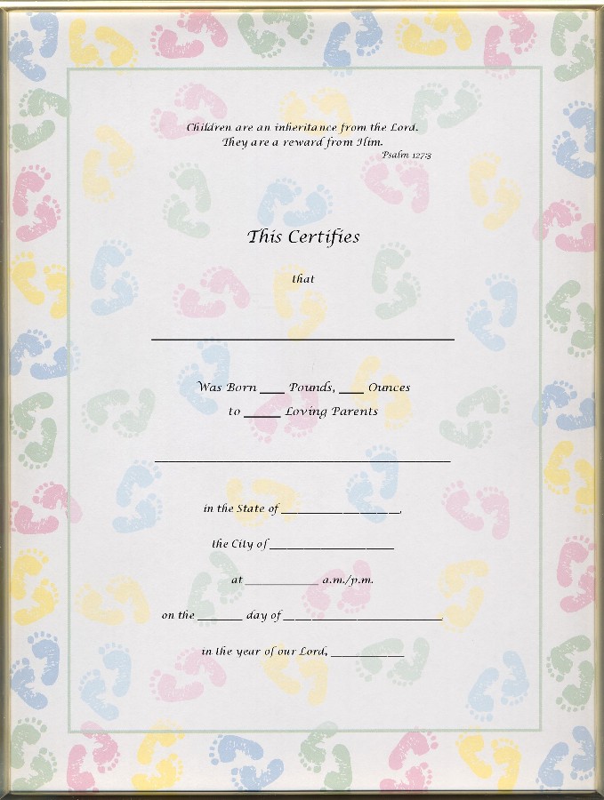 Fill In Blank Printable Birth Certificate With Footprints