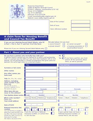 Fillable Online Application For Housing And Council Tax Benefit