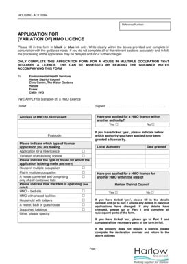 Fillable Online Application For Variation Of Hmo Licence Harlow