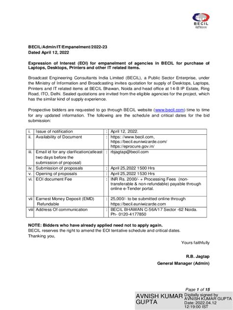 Fillable Online Expression Of Interest Eoi For Empanelment Fax