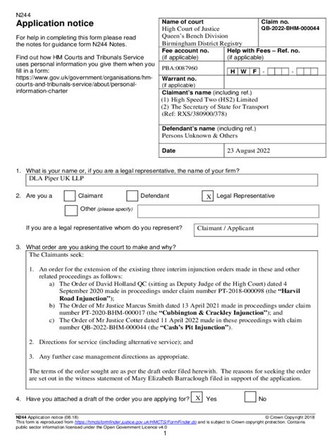 Fillable Online Guidance For Completing An Application Notice Form N244