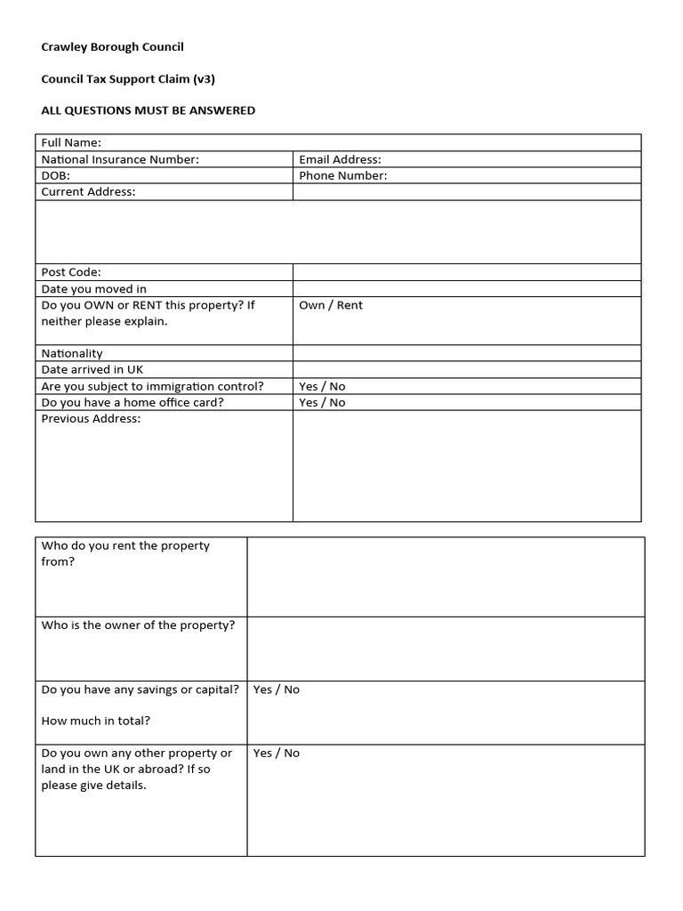 Fillable Online Housing Benefit And Council Tax Support Claim Form Fax Email Print Pdffiller