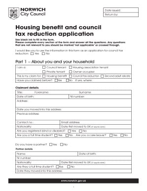 Fillable Online Norwich Gov Housing Benefit And Council Tax Reduction