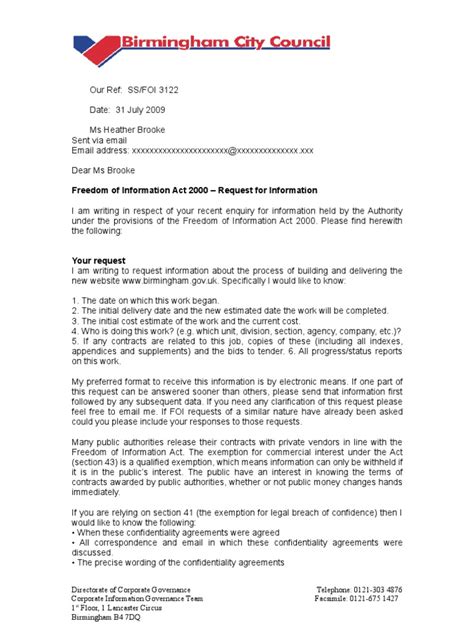 Foi Birmingham City Council Website Response Pdf Non Disclosure