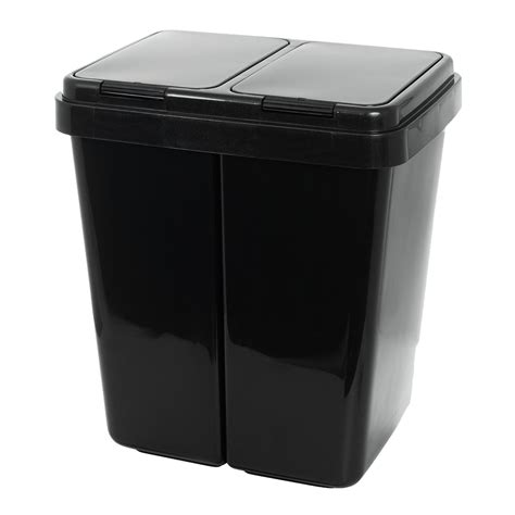 Grizzly Double Waste Recycling Bin Black With Push Top Lids For Office