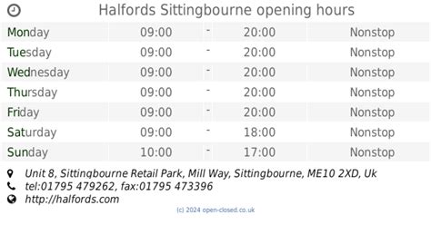 Halford Opening Hours