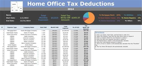 Home Office Deduction Tracking Tax Write Off Calculator Excel