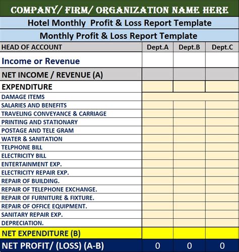 Hospital Monthly Income Expenditure Report Free Report Templates Profit And Loss Statement