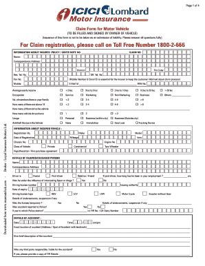 Icici Lombard Motor Claim Form 2020 2025 Fill And Sign Printable Template Online