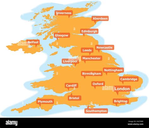 Illustrated Vector Map Of United Kingdom With Major Cities Hi Res Stock