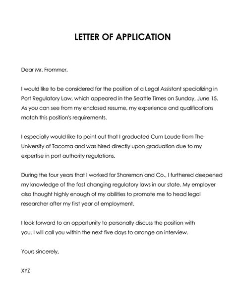 Job Application Letter Template Infoupdate Org