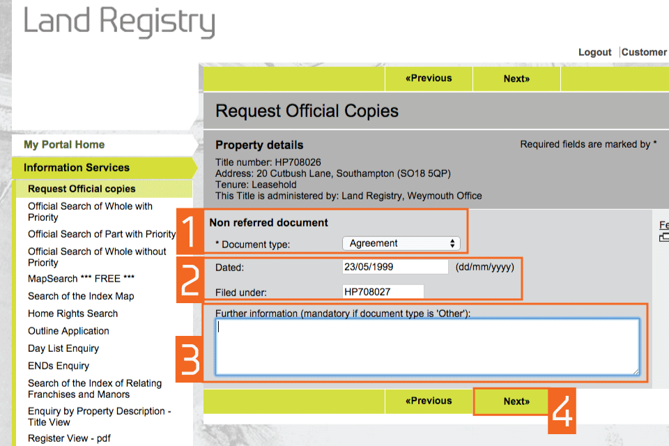 Land Registry Portal How To Request Official Copies Detailed