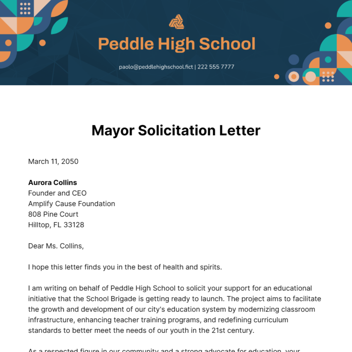 Letter To The Mayor Template