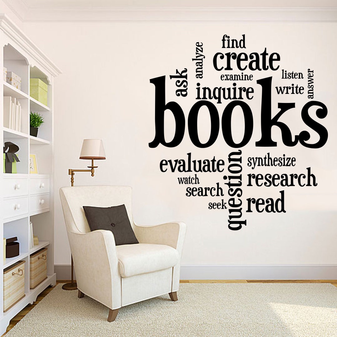 Library Vinyl Wall Art Decals Library Wall Decal Education Etsy Uk