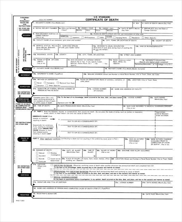 Medical Certificate Of Cause Of Death Form