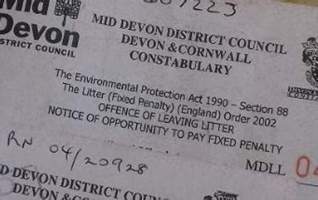 Mid Devon District Council Issuing Fixed Penalty Notices For Littering