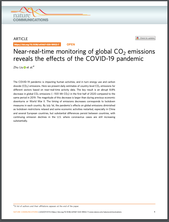 Near Real Time Monitoring Of Global Co2 Emissions Reveals The Effects Of The Covid 19 Pandemic Nature Communications