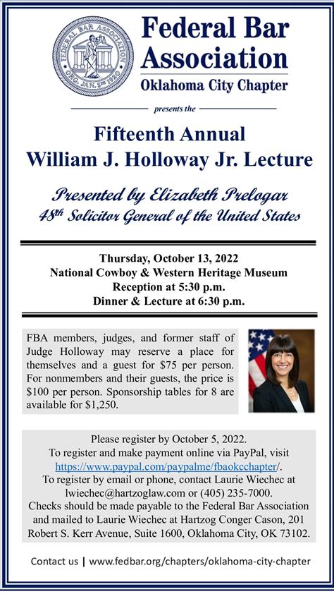 Oklahoma City Chapter Fifteenth Annual William J Holloway Jr