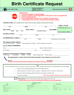 Oklahoma Oklahoma Birth Certificate Request Form Download Fillable Pdf Templateroller