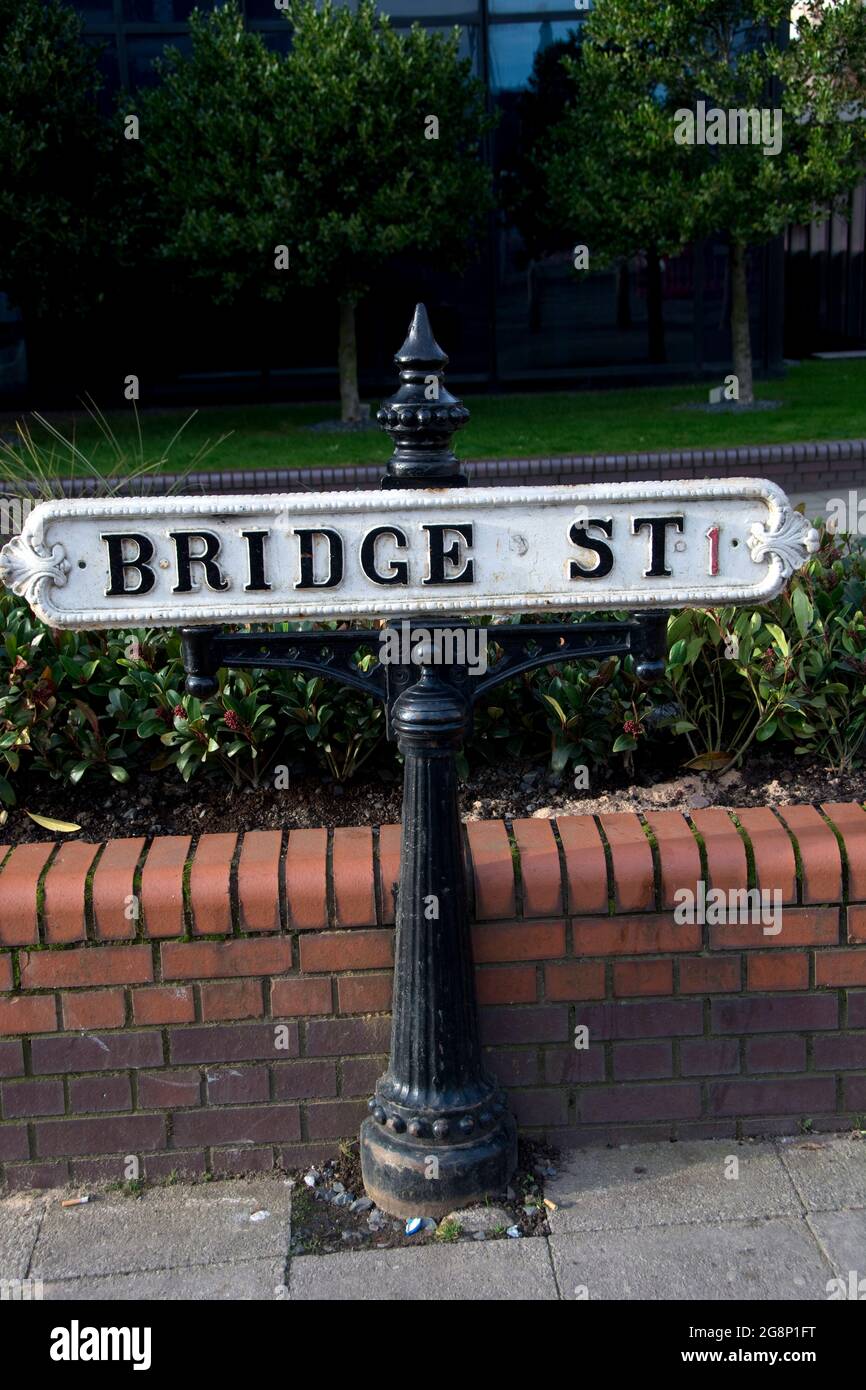 Old Fashioned Cast Iron Road Sign In Bridge Street Birmingham 1 By Centenary Square In